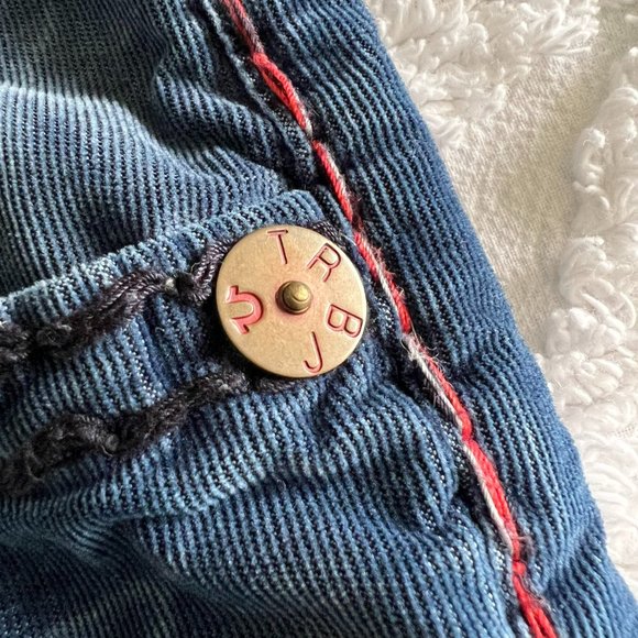 TRUE RELIGION Ricky Flap Super T Corduroys Indigo Blue & Red Pants Size 44 RARE - Picture 6 of 13